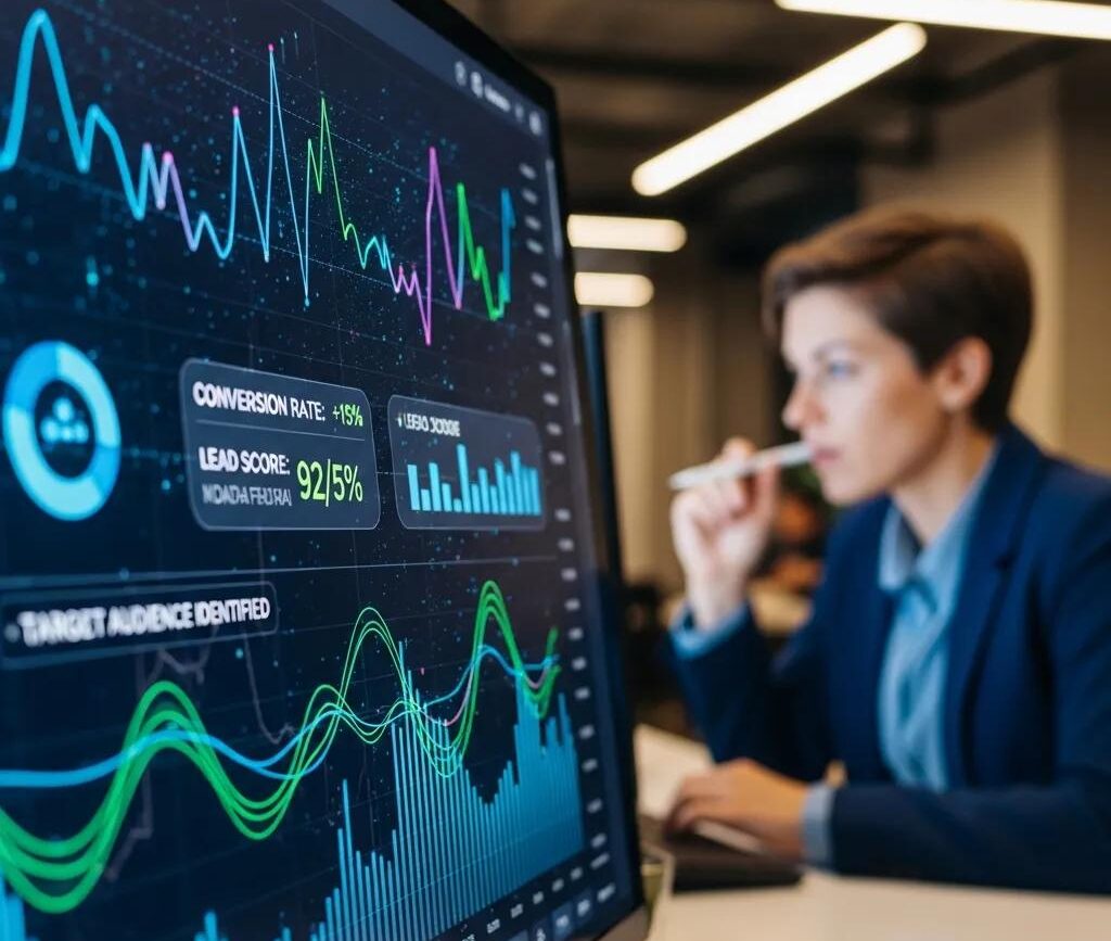 Close-up of computer screen displaying AI algorithms analyzing data