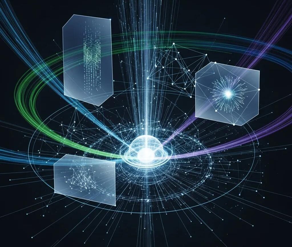 Futuristic interface of an AI lead generation platform integrating verified data sources